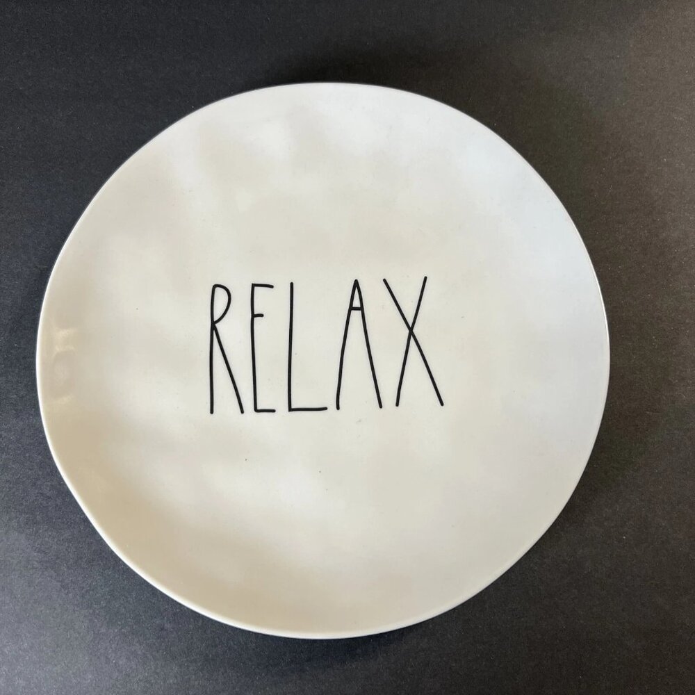 Rae Dunn RELAX Artisan Collection Magenta Farmhouse 10" Dinner Plate Melamine